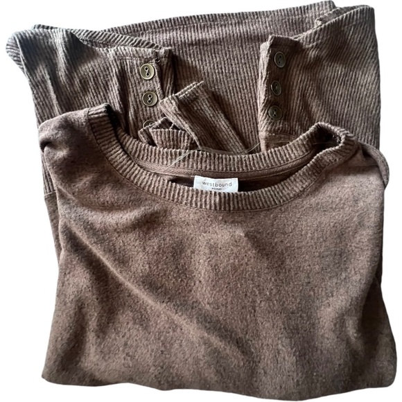 Westbound Plus Size 2XL Sweater top. Super soft Mocha Brown. Ribbed bottom Crew - Picture 2 of 12